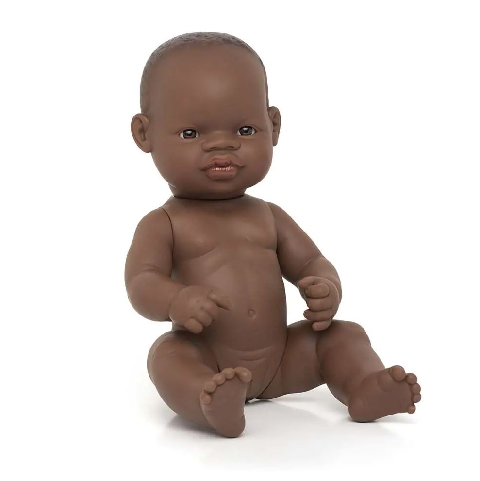 Afrikai baba - lány, kopasz, fürdethető, 32 cm 12 hó+